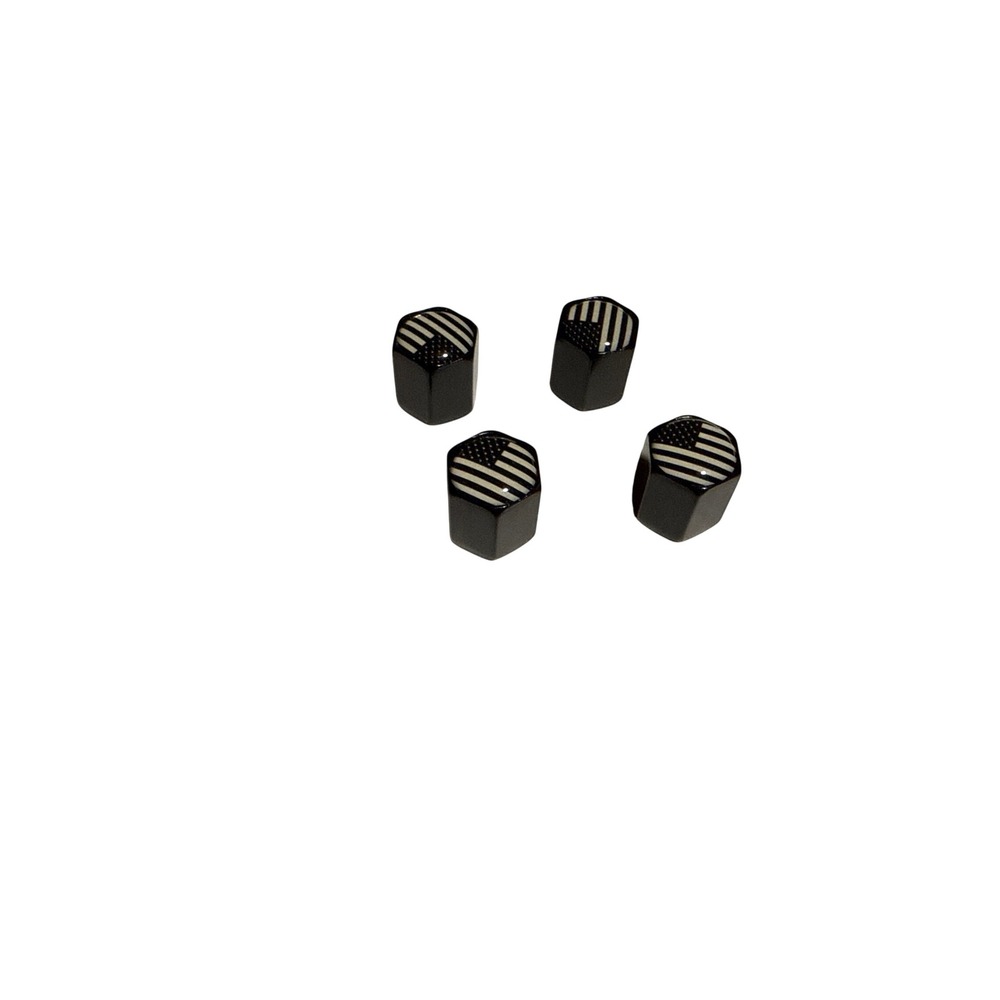 Black American Flag Tire Valve Stem Caps 4pc Hexagon Aluminum Universal Fit